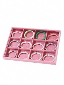 1pc Pink Velvet Stackable Jewelry Organizer Tray, Storage & Display Rack For Earrings, Rings, Necklaces And Bracelets - Pink - View 6