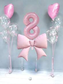 12件套生日装饰套装，包括：大型粉色蝴蝶结铝箔气球、40英寸粉色0-9数字气球、18英寸粉色心形气球、透明乳胶气球（含气球丝带），适用于生日派对、周年纪念装饰。 - 粉色 - 查看 8