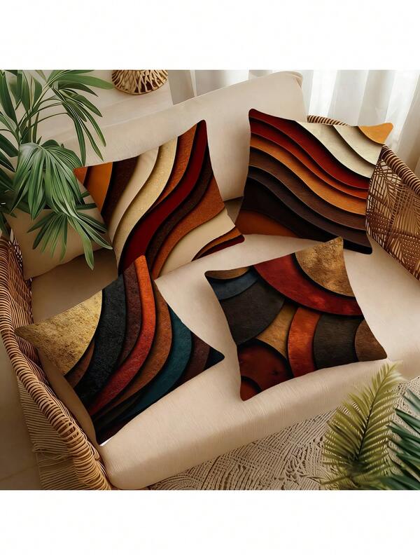 4pcs Set Minimalist Luxury Contrast Color Pillowcase, Elegant Curved Layered Decorative Pillow Cover, Bedroom Headboard Square Cushion (Pillow Insert Not Included)