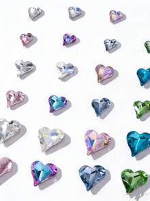 50pcs Crooked Heart Nail Rhinestones, Pointed Bottom Colorful Sparkling Heart & Heart K9 Glass Crystal Nail Art Decorations, Nail Accessories, Glitter Nails Nail Charms - White - View 6