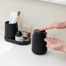 3 pièces Set d'accessoires de salle de bain, distributeur de savon, porte-brosse à dents, plateau, décoration minimaliste moderne pour l'organisation du comptoir de salle de bain - Noir - Voir 2