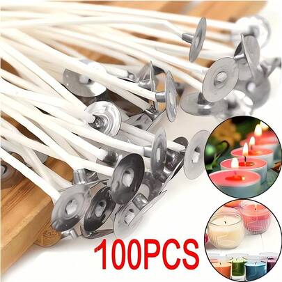 100 bấc nến không khói, cháy lâu (2.5/6/9.5cm), thích hợp cho nến thủ công và đồ dùng trang trí tiệc. Bấc nến chất lượng cao.