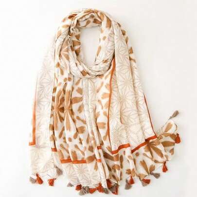 1pc Simple & Linen Printed Scarf, New Women's Silk Scarf, Spring/Summer Sunscreen Beach Shawl, Fashion Headscarf, Long Scarf Shawl For Women