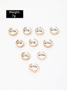 Bộ 10 chiếc nhẫn hở ngón chân hình sao và trăng, trang sức chân hình số 8 rỗng hình học có thể điều chỉnh kích thước, thích hợp cho bãi biển. - Vàng - Xem 7