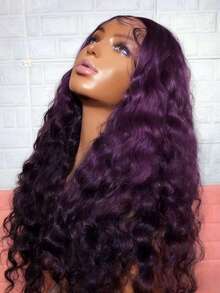 Put On And Go 250 Density Violet Purple Deep Curly Lace Front Wigs Human Hair 13x4 HD Transparent Deep Wave Lace Frontal Wig Pre Plucked With Baby Hair And Natural Hairline Dark Ourlie Color - 深紫色 - 查看 6