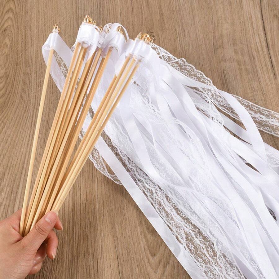 10 chiếc đũa phép bằng satin trắng có chuông, đũa phép tua rua ren, thích hợp làm quà tặng đám cưới, đạo cụ tiệc tùng, trang trí sinh nhật, trang trí Halloween, trang trí Giáng sinh.