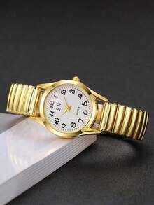 2只/套 女孩弹力表带手表，金银色，圆形表盘，精致小巧，简约女孩腕表，节日送礼佳品 - 彩色 - 查看 3