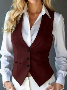 New Fashionable And Elegant Suit Vest, Casual Versatile Office Vest Waistcoat For Spring, Summer And Autumn - Burgundy - View 6