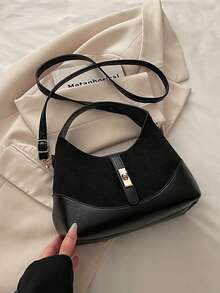 时尚休闲小众女士手提包，新款通勤时尚简约方形包 - 黑色 - 查看 9