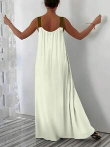 Plus Size Floral Print Spaghetti Strap Vacation Dress Summer Elegant - Yellow - View 2