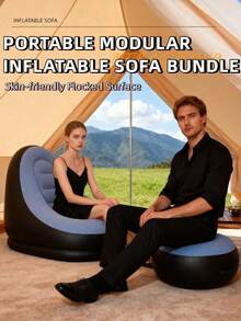 New Inflatable Plush Sofa For Lazy People Foldable Foot Sofa Bed Outdoor Convenient Lying Chair With Feet Bench Hot, Camping Equipment - Multicolor - View 1