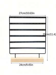 1pc Metal Jewelry Display Stand With Multi-Hole Walnut Color Base, 6-Tier Earring & Stud Holder, Jewelry Store Live Stream Booth Home Decor Display Prop - Walnut-colored Base - View 3