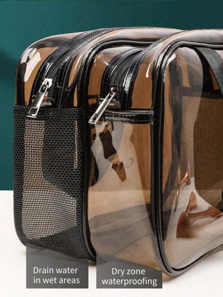 1个透明PVC化妆包，旅行化妆包，刷具收纳包，洗漱包，手提洗漱包，化妆品收纳包，沙滩包，旅行必备品 - 咖色 - 查看 4