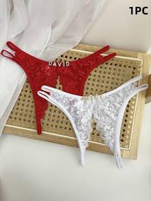 Customized Name Thong, Sparkling Crystal Letters, G-Strand, T-Shaped Shoulder Strap Open Cut Underwear, Couple Customized Sexy Bikini Gift, Personalized Women's Underwear, Wife/Best Friend Exclusive Thong - Birthday/Valentine's Day/Anniversary/Holiday Gift - Đỏ - Xem 3