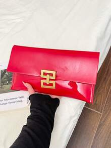 Tas Clutch Wanita Minimalis Kasual Modis 2026, Dompet Amplop Retro Warna Solid Baru, Tas Tangan - Merah - View 5