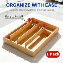 Bamboo Kitchen Drawer Organizer (2 Pack), Adjustable Silverware Tray For Drawer Organization, Multi-Compartment Utensil Caddy For Storing Knives, Forks And Spoons - 原木色 - 查看 13