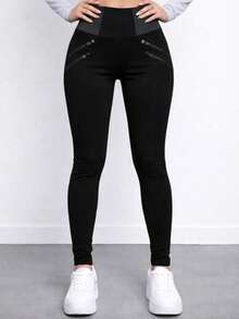 Leggins Costillero 4 Cierres Decorativos Horizontales - Negro - Ver 2