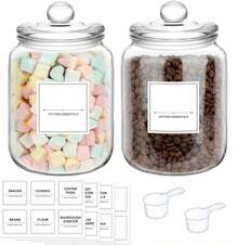 2PCS Large Glass Jars, Drying Paper Storage Rack Set, With Lids And Labels, Laundry Room Organizer Containers, Spoon Included, Half Gallon Sass, Laundry Detergent Storage, Coffee Storage, Dispensing Bottles And Storage Bottles - Trong sáng - Xem 1
