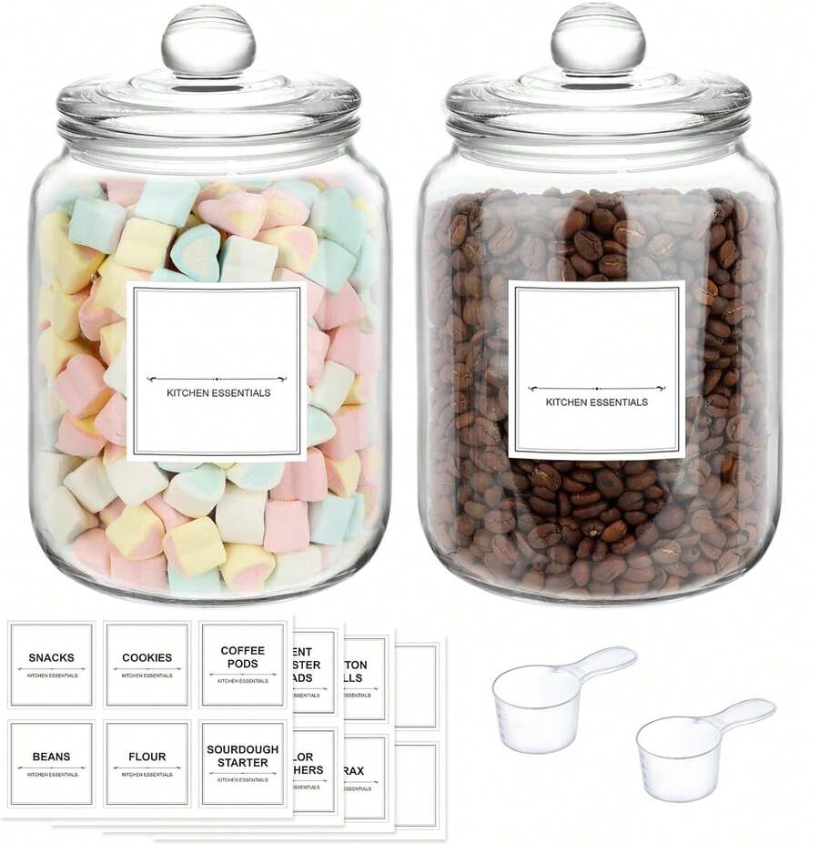 2PCS Large Glass Jars, Drying Paper Storage Rack Set, With Lids And Labels, Laundry Room Organizer Containers, Spoon Included, Half Gallon Sass, Laundry Detergent Storage, Coffee Storage, Dispensing Bottles And Storage Bottles - Trong sáng - Xem 1
