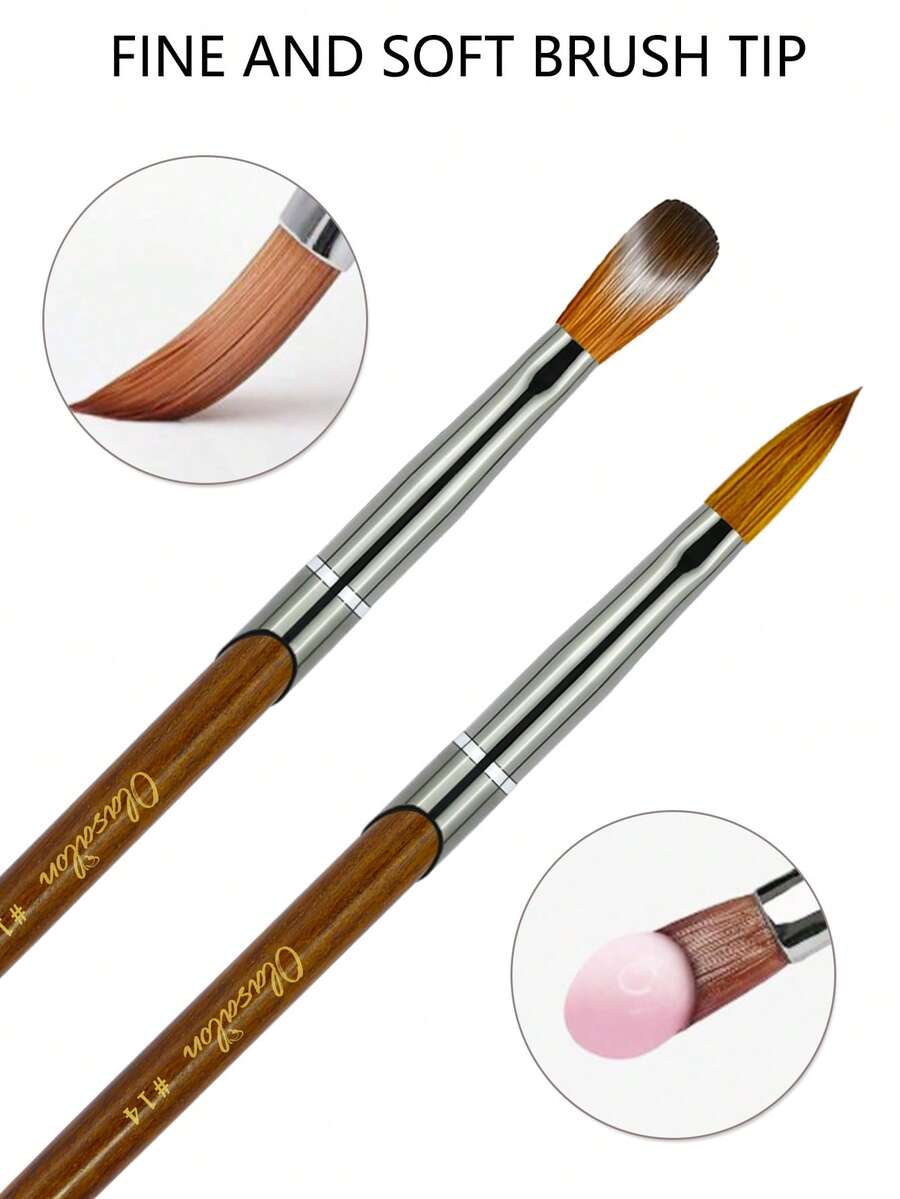 Cọ vẽ móng OLASALON 100% lông chồn, cán gỗ đàn hương, đầu kim loại (màu nâu), thích hợp cho móng gel, móng acrylic, dụng cụ chuyên nghiệp tại salon làm móng, tự làm móng tại nhà.