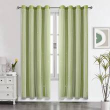 1pc Hollow Star Curtain, Polyester Lace Double-Layer Curtain, Darkening Curtain For Living Room & Bedroom, Cute Style - 淡綠 - 查看 31