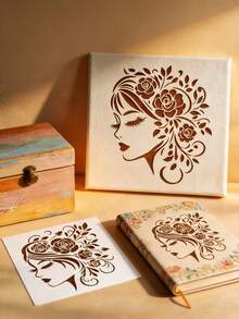 4pcs Flower Girl Hollow Painting Template DIY For Fabric, Glass, Paper, Wood Creative Spray Painting Printing Tool, Reusable Plastic Material - Flower-wearing Girl - View 4