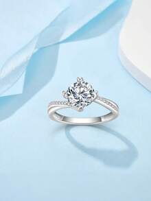 Nhẫn Moissanite bạc S925, quà tặng cầu hôn, kỷ niệm, ngày Valentine, nhẹ nhàng, sang trọng, đa năng, phù hợp đeo hàng ngày cho nữ. - trắng - Xem 3