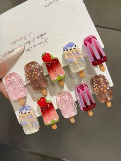 10pcs/5pcs Cute Mini Ice Cream Hair Clips, Creative Funny Popsicle Bangs Clips, Cartoon Ins Style High-Quality Hair Accessories For Girls