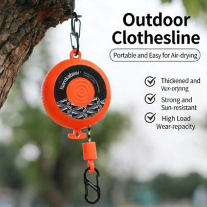 便携式8米可伸缩户外晾衣绳 – 高强度耐用涤纶晾衣绳，带8字形挂钩，轻便易携，适合露营、房车、徒步旅行、海滩度假，是露营者和旅行者的理想之选。