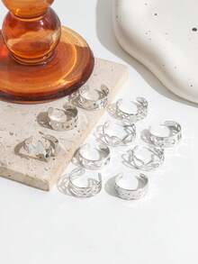 10件套星月镂空脚趾环，几何镂空8字形可调节沙滩脚饰套装 - 銀色 - 查看 2