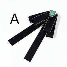 1件宝石镶嵌优雅领结，JK风格黑色蝴蝶结，女士衬衫配饰，时尚百搭的高端工作装点缀 - 彩色 - 查看 9