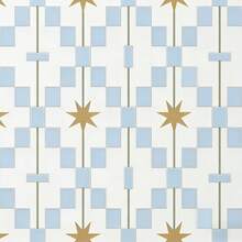 蓝色和米色复古中世纪自粘壁纸，几何星形图案中性北欧风格墙贴，复古现代设计 - A - 查看 6
