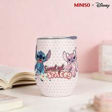 MINISO X Disney Lilo & Stitch & Angel Sweet Yet Spacey Pink Polka Dot Insulated Stainless Steel Eggshell Tumbler With Lid,Double-Walled Vacuum Cup For Coffee,Wine,Drinks - 彩色 - 查看 1