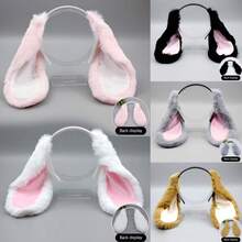 Cute Bunny Ears Headband Plush Rabbit Hair Hoop Headwear Cosplay Costume Hair Accessories For Adults Party - Hồng - Xem 2