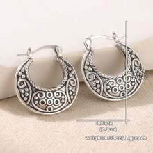 Handmade Silver-Plated Hoop Earrings In Boho Style, Suitable For Women. This Fashionable Minimalist Vintage Floral Earring Accessory Is Hypoallergenic And An Ideal Accessory For Parties Or Christmas. - Silvery - View 2