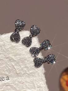 10个装女士时尚简约优雅水钻蝴蝶结发夹，适合日常佩戴 - 深灰色 - 查看 4