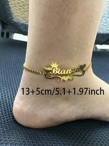 1pc Customized Personalized Heart Crown Name Anklet, Custom Anklet, High Quality Cuban Chain, Stainless Steel Jewelry, Customized Name Anklet, Customized Jewelry, Customized Items, Customized Christmas Gift, Halloween Jewelry, Anniversary Gift, Birthday Gift, Personalized Gift Suitable For Family And Friends - Multicolor - View 3