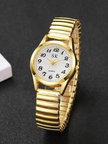 2只/套 女孩弹力表带手表，金银色，圆形表盘，精致小巧，简约女孩腕表，节日送礼佳品 - 彩色 - 查看 4