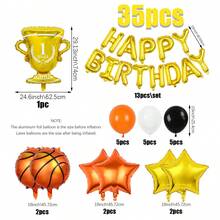 35pcs Basketball Birthday Party Balloon Set, Includes Happy Birthday Banner, Trophy Balloon, Basketball Balloon, Pentagram Balloon, For Basketball Theme Birthday Party Decoration, Sports Party Balloons, Basketball Court Decor, Birthday Decoration, Baby Shower, Sports Game Birthday Party, Home Decor, Boy Birthday, Basketball Gift - Multicolor - View 3