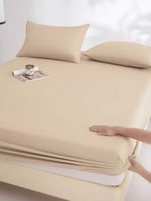 1 件套柔软磨毛床笠套装（1 个床笠 + 2 个枕套），适用于卧室和客房，四季皆宜，可机洗，颜色：苔藓绿/蓝色/深咖啡色 - 香檳色 - 查看 8