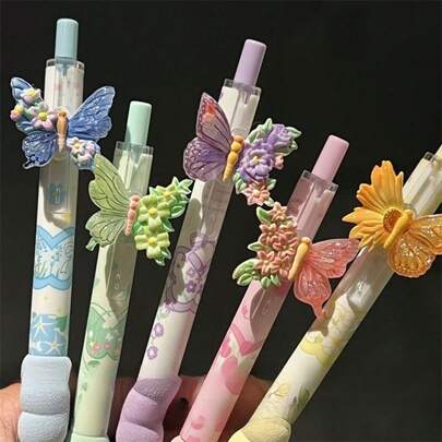 Bộ 1/3/5/9 bút bi hình hoa bướm dễ thương, ngòi 0.5mm viết trơn tru và liên tục, mực đen, chất lượng cao, đa năng dùng cho văn phòng và học tập, phù hợp với nhiều tình huống, bút viết nhanh khô dành cho học sinh.