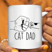 11 Oz Cat Dad Mug - Funny Cat Paw And "CAT DAD" Fist Design Ceramic Coffee Mug, Black Interior And Handle, Dishwasher And Microwave , Suitable As A Gift For Cat Lovers, Father's Day, Birthdays, Christmas - Novelty Tea/Cocoa Mug, Unisex, Father's Day Gift, Coffee Mug, Father's Day Mug, Coffee Mug, Halloween Mug, Father's Day Gift, Funny Coffee Mug, Father's Day Gift For Dad, Office, Halloween Mug, Father's Day Mug, Mug With Funny Quotes, Coffee Mug, Happy Father's Day, Father's Day Cup, Father's Day Gift, Coffee Mug, Halloween Coffee Mug, Father's Day Gift - 白色的 - 查看 2