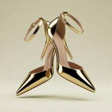 Zapatillas elegantes de mujer tacones de aguja stiletto de material PU metalizado brillante con pulsera al tobillo y hebilla ajustable, zapatos para mujer con punta puntiaguda y diseño de moda para fiesta evento o noche, zapatillas de tacon elegantes sofisticadas calzado transpirable cómodo y antideslizante con estilo de gala y temperamento refinado. - Blanco - Ver 8