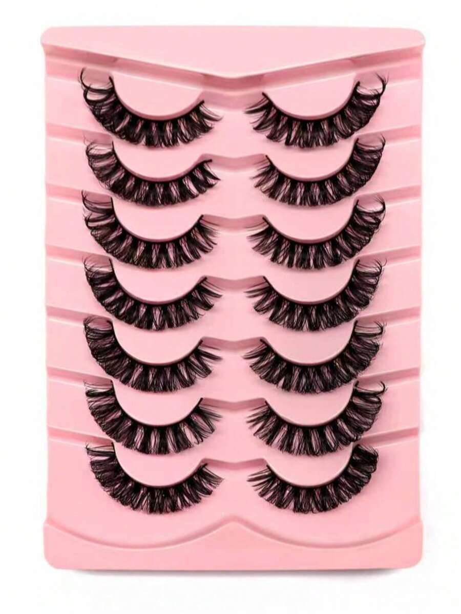 7 pares de pestañas postizas de ojos de gato con rayas - Negro - Ver 1