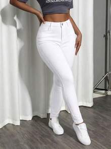 Women's Pocket Skinny Casual Jeans - White - View 5
