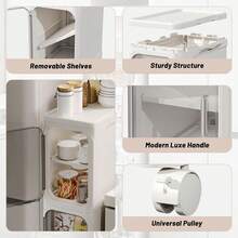 4-Tier Slim Room Storage Cabinet, Narrow Rolling Organizer With Wheels, Adjustable Shelves, Magnetic Doors, Waterproof And Stable Bathroom Storage Organizer, Slim Storage Cabinet For Small Spaces(White) - White - View 7