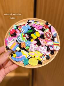 10个随机款式可爱黑色发夹，适合日常使用 - 彩色 - 查看 3