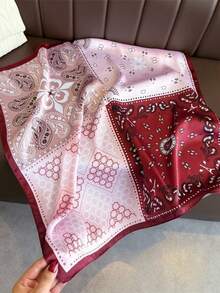 1 chiếc khăn choàng cổ sang trọng in họa tiết hoa điều, khăn vuông dành cho nữ, băng đô, khăn choàng vai, khăn quàng cổ, khăn trùm đầu. - Hạt điều bốn ô vuông màu hồng và tím - Xem 3