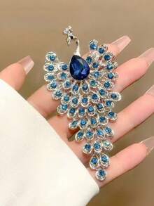 1枚女士蓝色动物胸针，防滑孔雀胸针，镶嵌高档水钻，复古凤凰胸针，时尚百搭的日常配饰 - 藍色 - 查看 2
