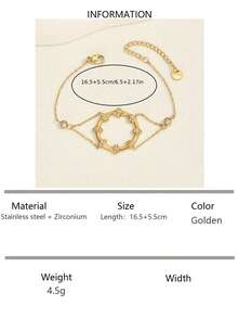 1件法式奢华圆形手链，镶嵌合成锆石，优雅百搭，适合女士日常、派对、聚会佩戴 - 金色 - 查看 7